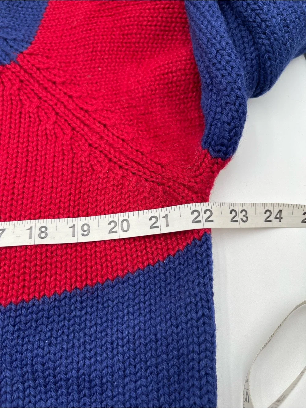 Vtg 90s J. Crew Red Blue Striped Roll Neck Sweater 100% Wool Lightweight Mens L